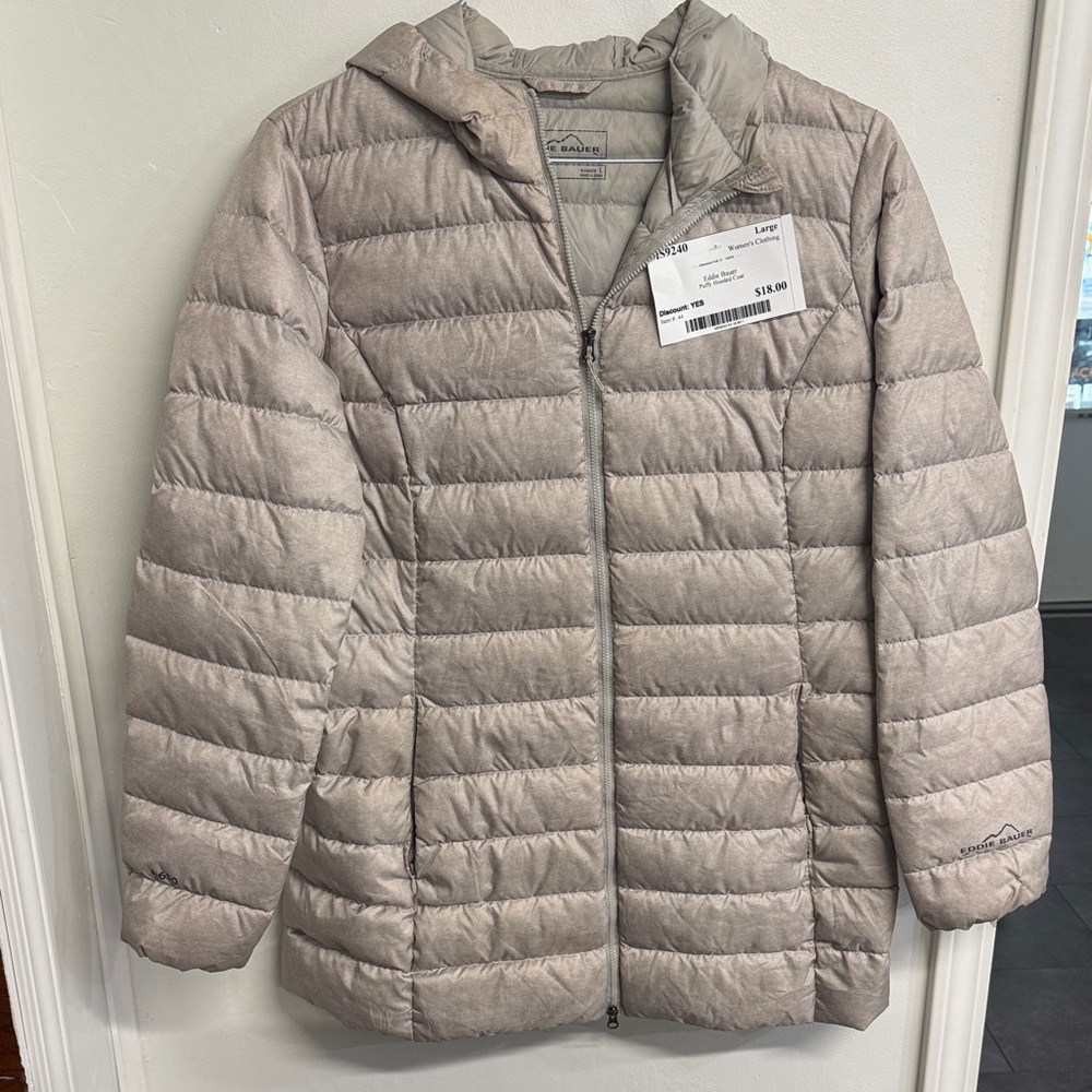 Eddie Bauer Light Beige Hooded Puffer Jacket